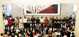 “祖国万岁—环渤海百家书画展”在天津中新生态城东方艺术馆举行