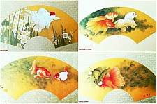 天津著名画家李新禹金笺金鱼扇面欣赏