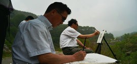 高清图：天津著名山水画家到阜平三道岭采风写生