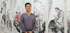 天津青年画家韩金山创作八条屏“君子四爱、高士四隐”图