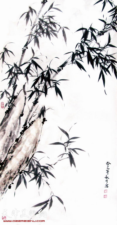 周秋生作品：竹石图