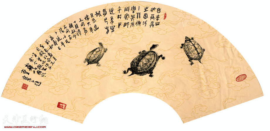 王正升作品：写意龟寿扇面