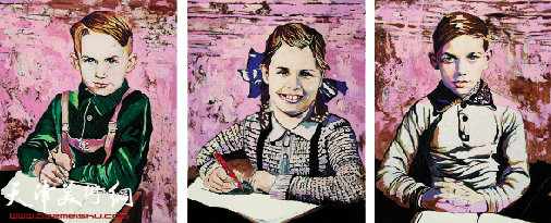 柯娜丽亚·施莱默 最佳表现 亚麻布面丙烯、柏油漆及虫胶 180×420cm 三幅 2002年