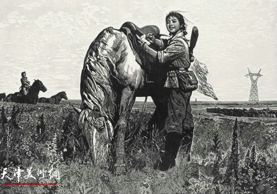 徐匡 版画《草地诗篇》又名《女民兵》