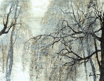 朱乃正作品:柳淡如烟80×100布面油画2012海外收藏