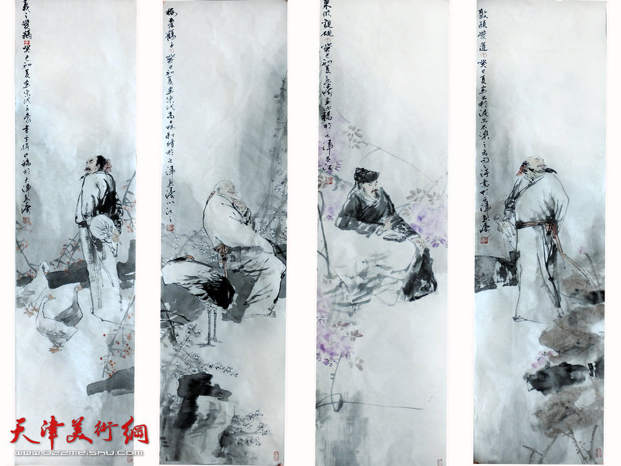 王春涛画展在齐鲁大地展津派画家风采，图为展出的王春涛新作《四爱图》