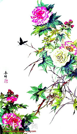 国画大师曾杏绯作品：芙蓉图。