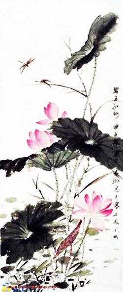 国画大师曾杏绯作品：《碧玉红妆》