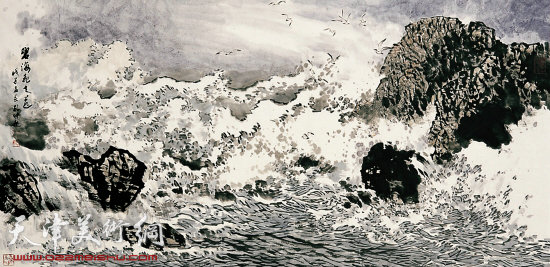 孔仲起作品:碧海飞天花 69×136cm 2008年