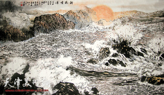 孔仲起作品:朝花喷薄 98×180cm 2007年