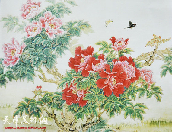 天津画家郭鸿春花鸟作品展在珠海大香山美术馆举行,图为画展展品。