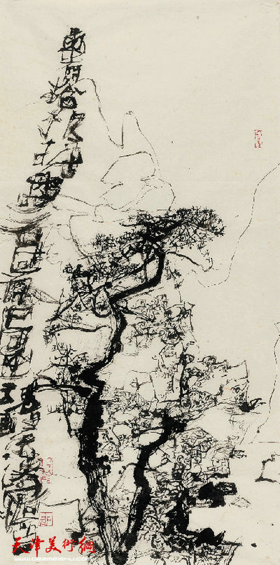 石虎 黄山有松 根据磐石 国有中国画 魂系汉字 纸本水墨 2013年