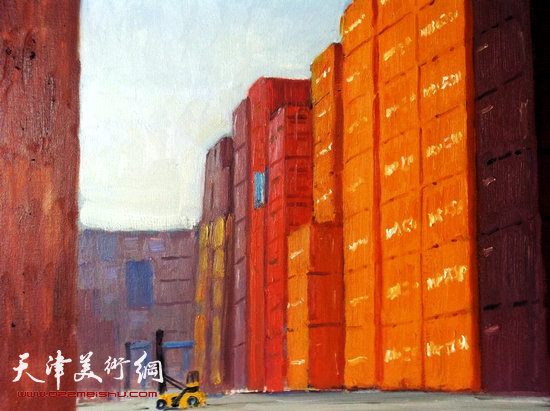 图为参展作品，刘悦画笔中的滨海新区。