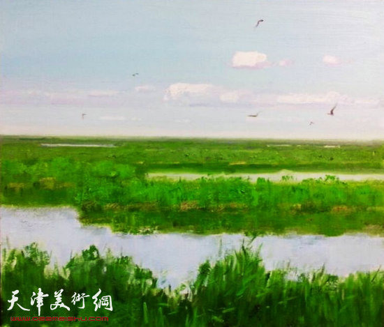 图为参展作品，刘悦画笔中的滨海新区。