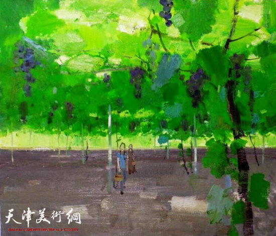 图为参展作品，刘悦画笔中的滨海新区。