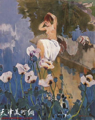 萨卡洛夫《沐浴》1985年  布面油画 