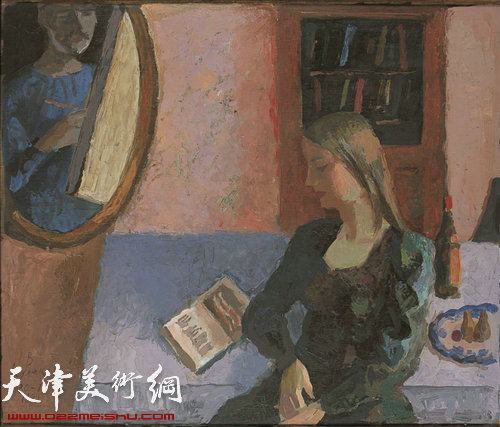 库拉科夫  《有椭圆镜子的室内画》 1999  木板油画