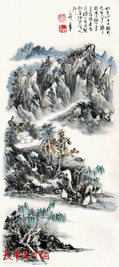 谦谦峰骨——李毅峰中国画巡回展参展作品：卧听晴江水潺缓