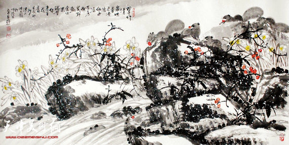 陈元龙作品:翠竹清泉映春光