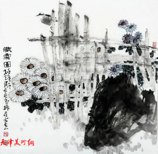 著名画家史振岭花鸟画：《傲霜图》