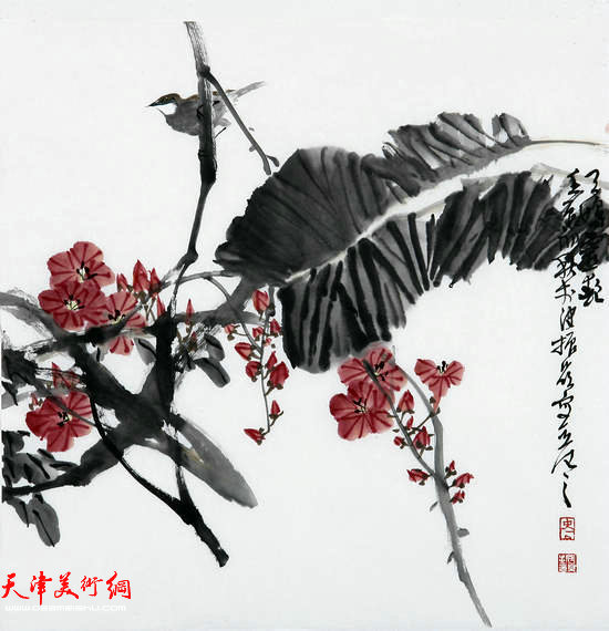 著名画家史振岭花鸟画：《天骄云艳》