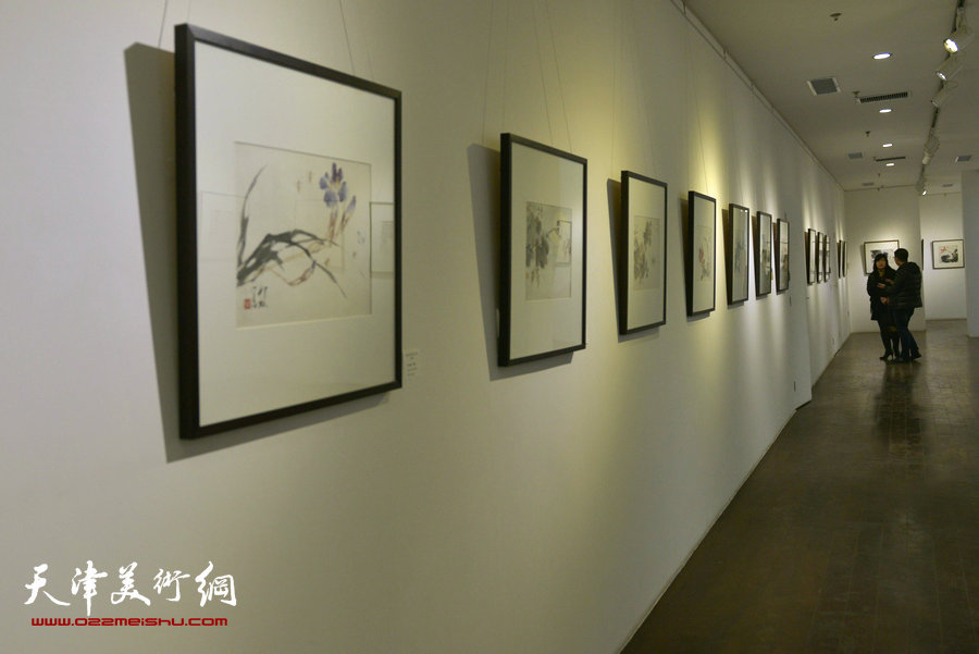 “萧朗花鸟画小品展”12月8日在天津梅江国际艺术馆展出，图为画展现场。