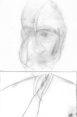 《米歇尔·莱利被折叠过的肖像》，纸上油彩及色粉，34.5cm x 22.5cm，1987。