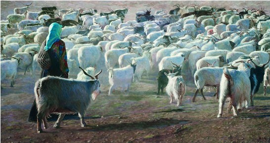 韩玉臣油画作品《牧羊女》获法国国家沙龙展金奖 《牧羊女之二》 320×170cm