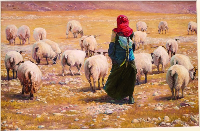 韩玉臣油画作品《牧羊女之三》