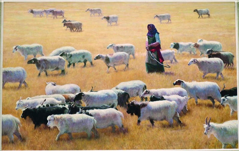 韩玉臣油画作品《牧羊女之一》