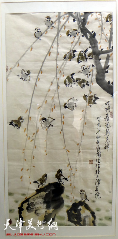 天津美院三教授国画精品联展在潍坊开幕，图为展出的张蒲生作品。