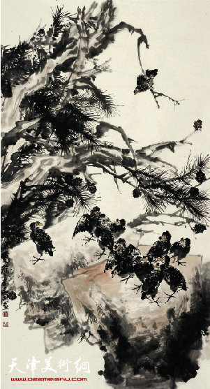 娄建国 林间清风 188×94cm (获中国美术家协会“庆花博——纪念恽南田380周年全国花鸟画展”优秀奖)