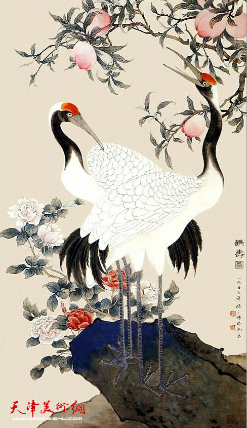 陈之佛作品：鹤寿图