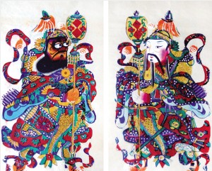 《神荼、郁垒》民国，门神，套色笔绘，各纵49厘米，横27厘米，天津杨柳青。
