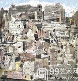 图为吴冠中《交河故城》签名版画。