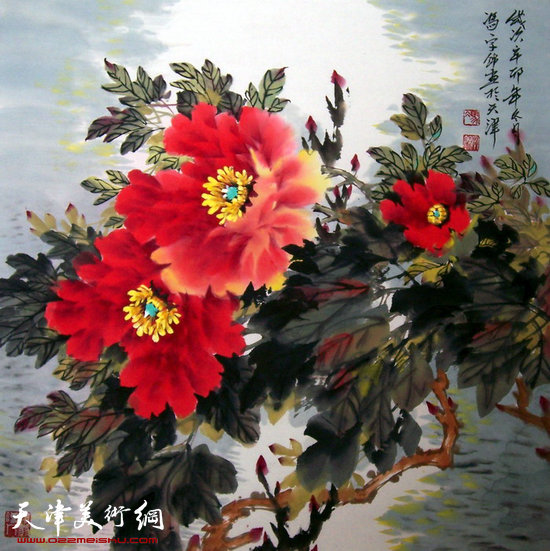 冯字锦国画牡丹作品：富贵冠群芳