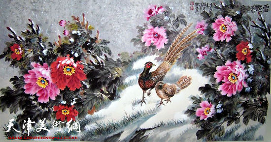 冯字锦国画牡丹作品：雪艳