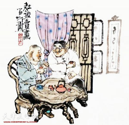 图为曹留夫画作:教授卖画