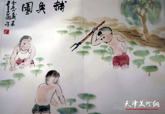 窦良羽水墨:捕鱼图