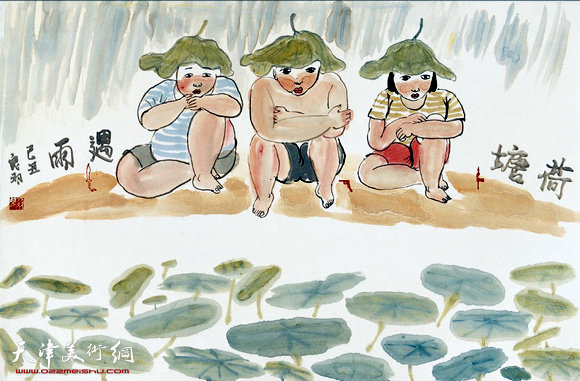 窦良羽水墨:荷塘听雨