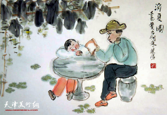 窦良羽水墨:消夏图