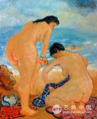 潘玉良 海边三裸女 