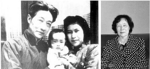 左图为年轻时的廖静文和徐悲鸿,右图为廖静文近影