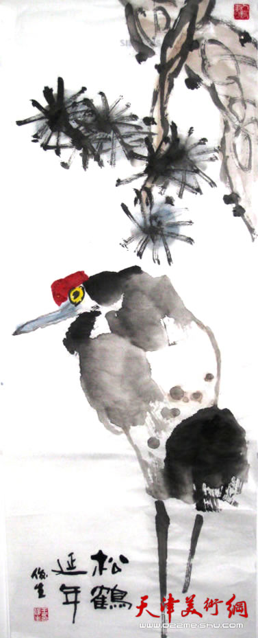 王俊生水墨画:《松鹤延年》