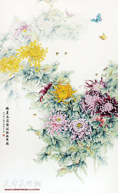 张俊强工笔画作品：《唯菊傲霜》