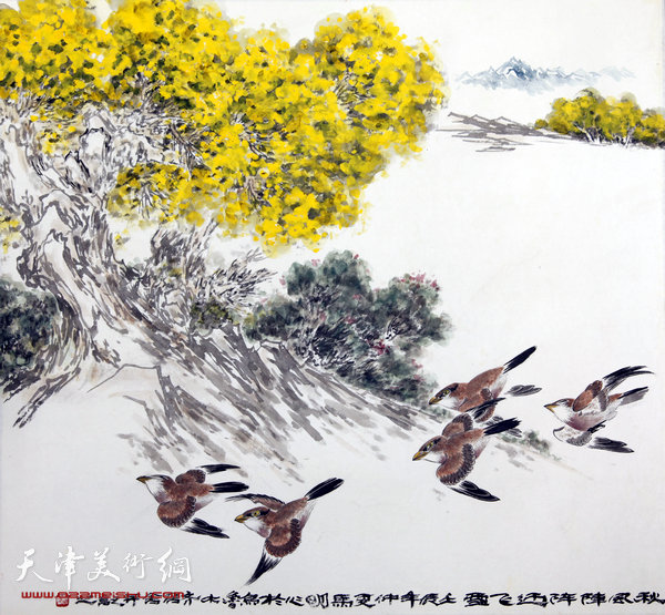 马明作品:《秋风阵阵迎飞雪》