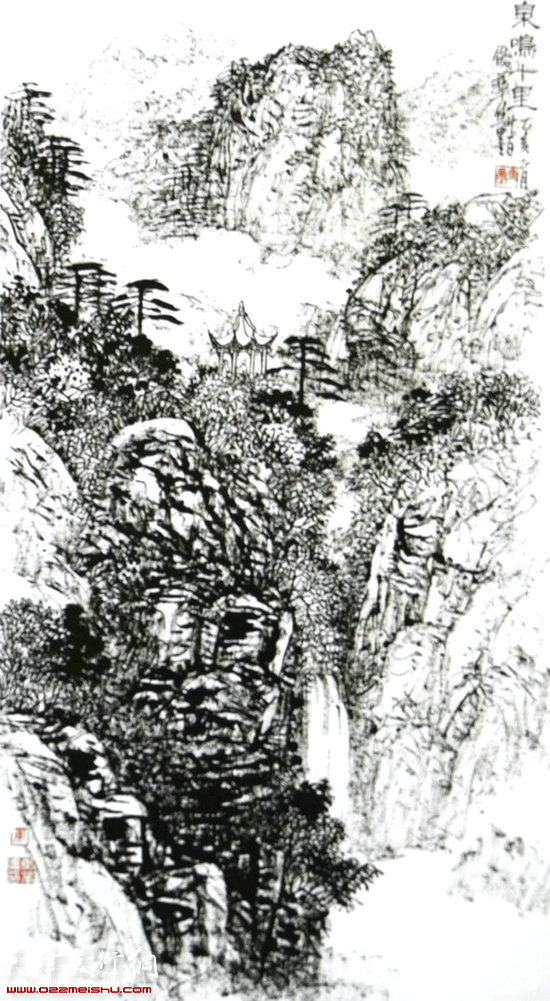 焦俊华山水画作品：《泉鸣十里》