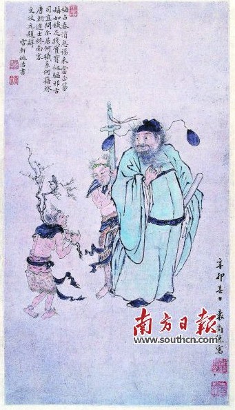 明·袁尚统《钟馗图》，纸本设色，60×33.5厘米，广东省博物馆藏。 