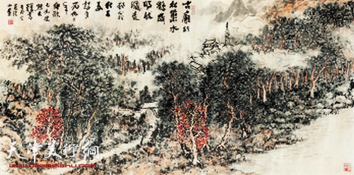 熊纬书 古庙松杉图 68×136cm 1992年