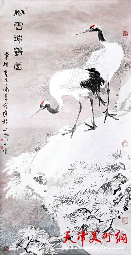 贾冰吾作品《松雪瑞鹤图》